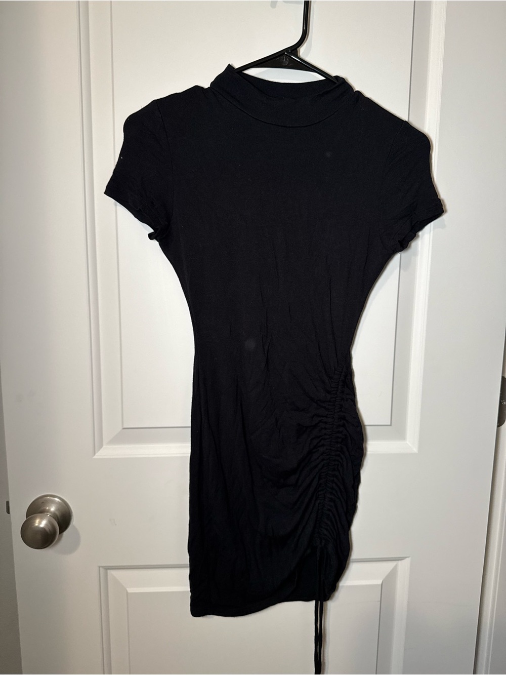 OOTDFash Black Ruched-Side Mini Dress